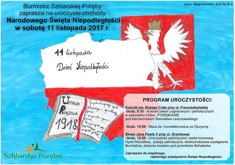 Nieruchomości Szklarska Poręba DOMO, plakat zachęcający do uczestnictwa w obchodach Święta Niepodległości